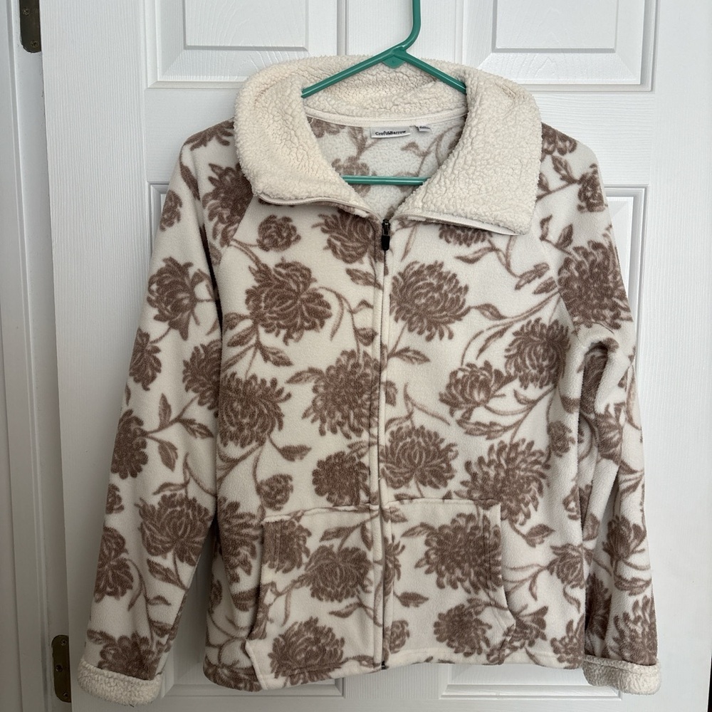 Croft & Barrow Floral Teddy Jacket - White and Brown
